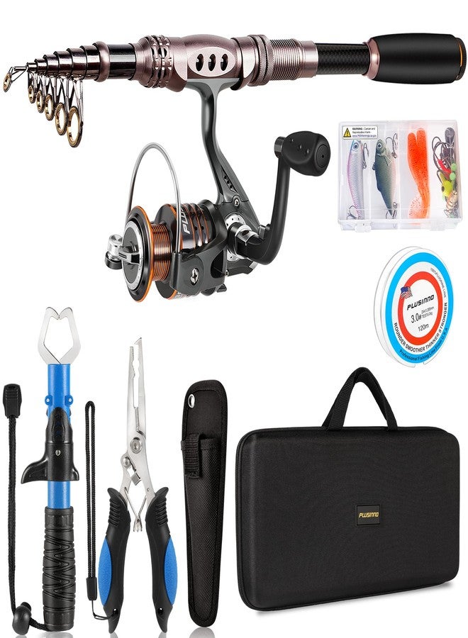 PLUSINNO Fishing Rod and Reel Combos Carbon Fiber Telescopic Fishing Pole with Reel Combo Sea Saltwater Freshwater Kit Fishing Rod Kit - Image 1